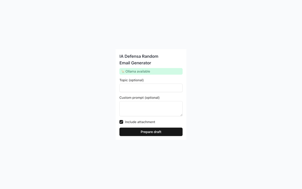 Random Email Generator extension popup signaling AI availability, prompt input fields, and an attachment option.